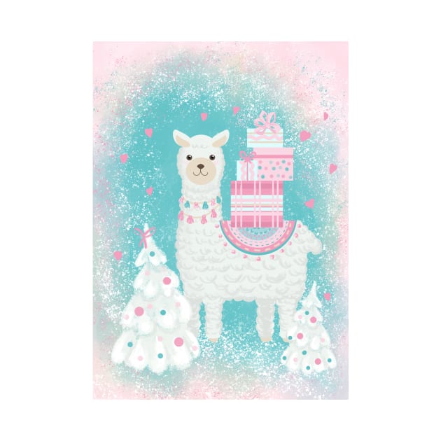 Cute Llama with Christmas Gifts by in_pictures