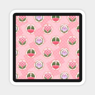 Traditional Japanese Floral Shippou Summer Flower Crest Pattern with Hydrangea, Iris, and Peony in Pastel Pink Magnet