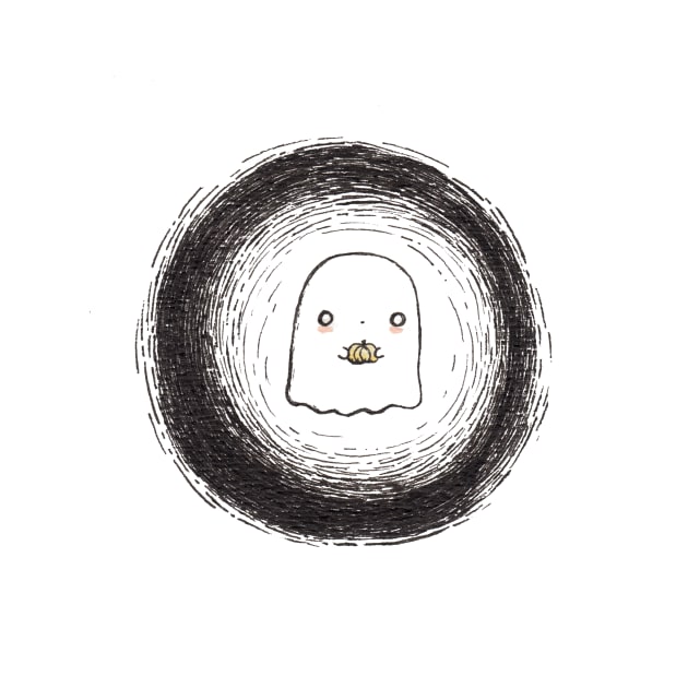 Kawaii Ghost Ink Illustration by mohu