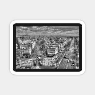 Champs-Élysées from the Arc De Triomphe in Black & White Magnet