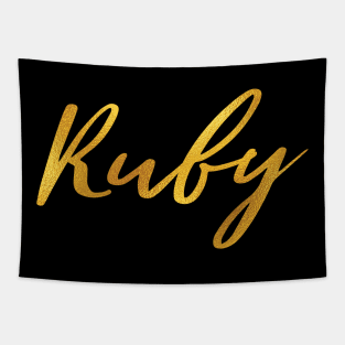 Ruby Name Hand Lettering in Faux Gold Letters Tapestry