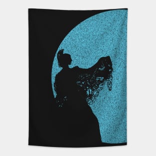 Spanish Maja Silhouette On A distressed Light Blue Moon Background Tapestry