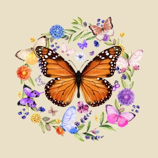 Pollinator Butterflies & Flowers Cottage core Aesthetic T-Shirt