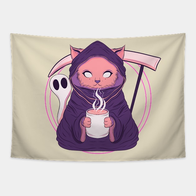 Grim reaper cat Tapestry by Jess Adams