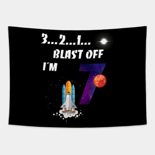 Outer Space Blast Off 7 Year Old 7th Birthday Party Tapestry