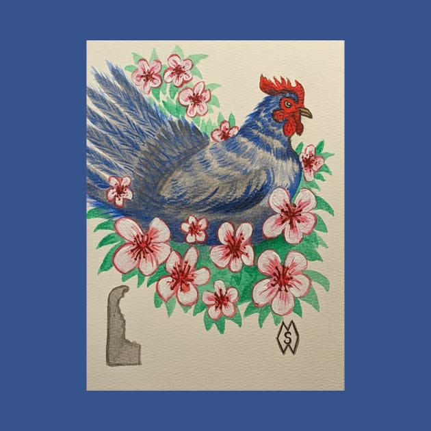 Delaware state bird and flower, the blue hen and peach blossom by Matt Starr Fine Art