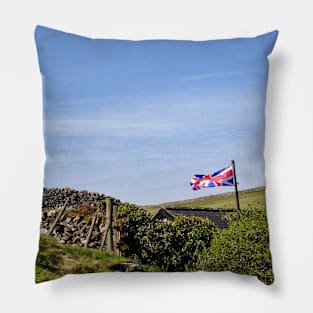 Union Jack Flag flying at Blue John Cavern - Peak District, Derbyshire, UK Pillow