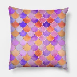 Orange, Purple & Gold Mermaid Scale Pattern Pillow