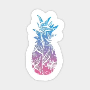 Blue and Pink Floral Pattern Pineapple Magnet