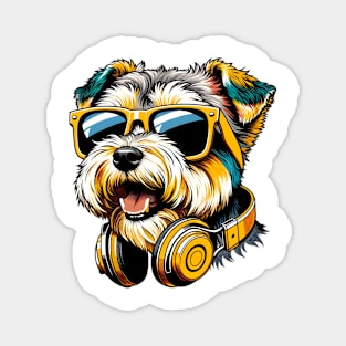 Dandie Dinmont Terrier Smiling DJ with Headphones and Sunglasses Magnet