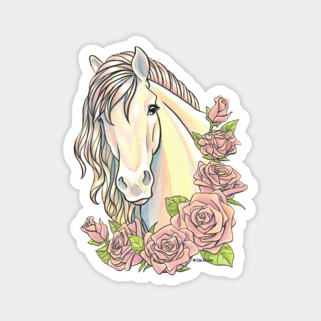 Pearl Horse with Pink Roses Magnet by lizstaley