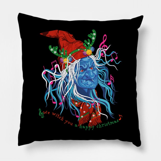 We witch you a Happy Christmas Pillow by PunnyPoyoShop