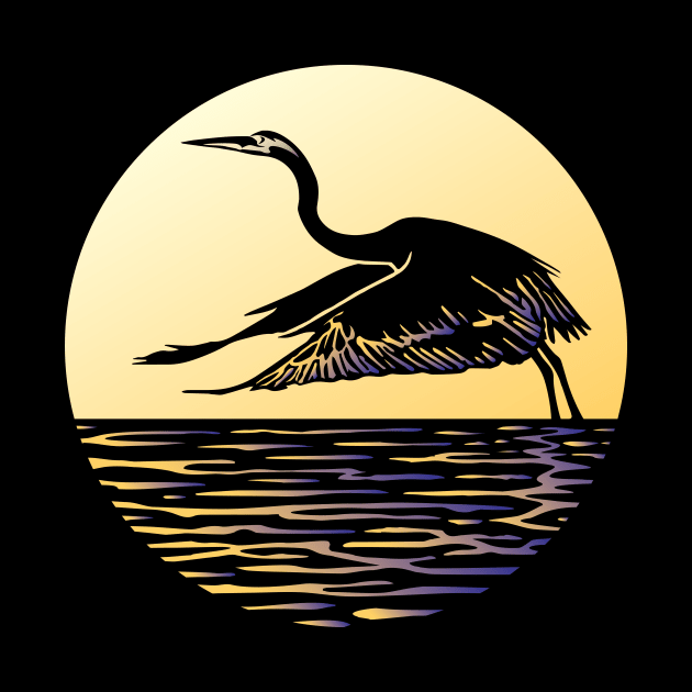 Great Blue Heron Flying in front of Sun by LucentJourneys