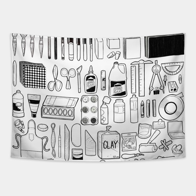 Art Supplies for Art Room Line Doodles Tapestry by The Craft ACE