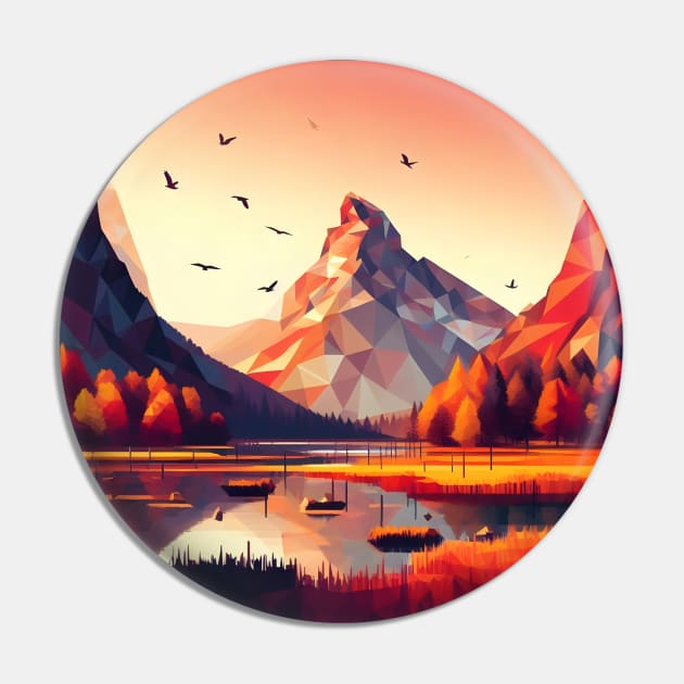 Low Poly Autumn Mountain and Lake Pin by Antipodal point