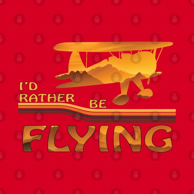 Id Rather Be Flying Airplane yellow sunset silhouette funny Pilot colour stripe by Surfer Dave Designs