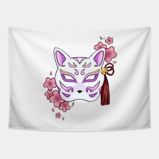 Cherry Blossom Fox Pink Mask - A Playful and Elegant Design Tapestry