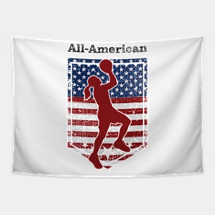 Patriotic All-American Basketball Vintage Distressed Black Tapestry