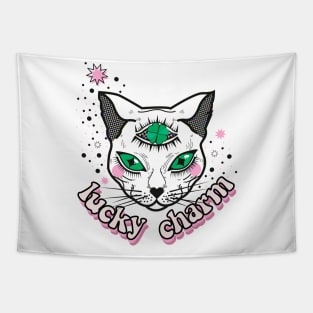 Lucky Charm White Cat Tapestry