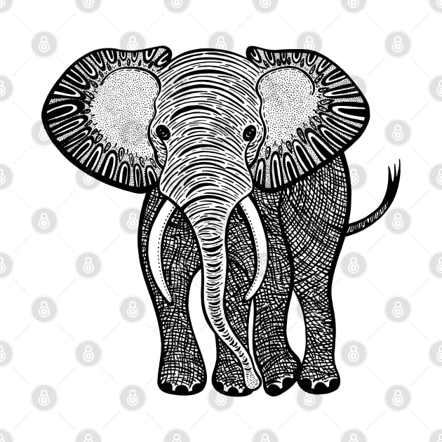 African Elephant Ink Art - on light colors by Green Paladin