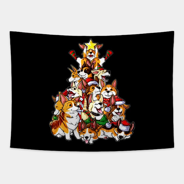 Corgi dog tree christmas Tapestry by Risset