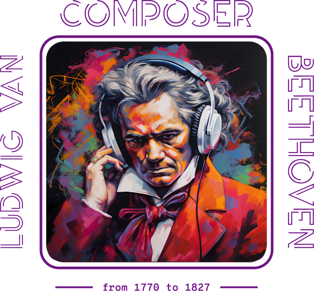 Ludwig Van Beethoven – Composer wearing Headphones Kids T-Shirt by Urban Gypsy Designs