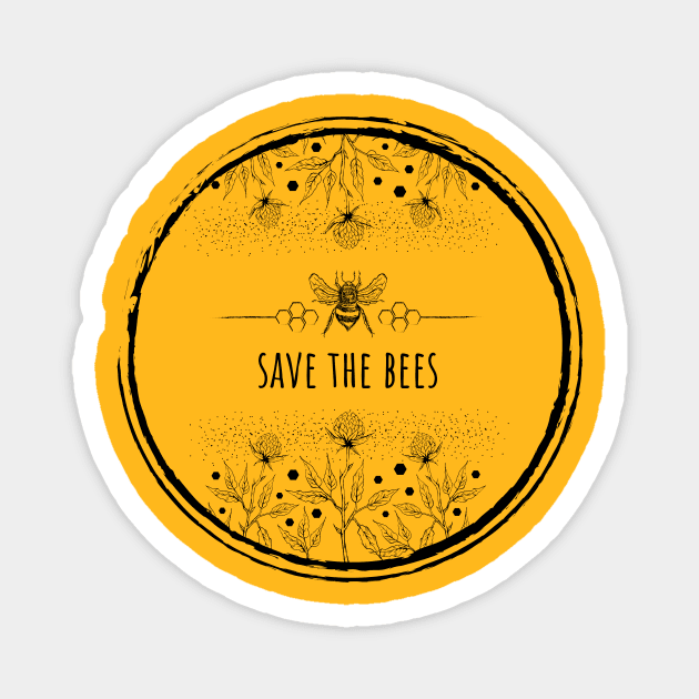 Clover flowers with save the bees black Magnet by annaazart