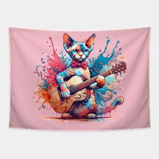 Devon Rex Cat Playing Guitar Tapestry