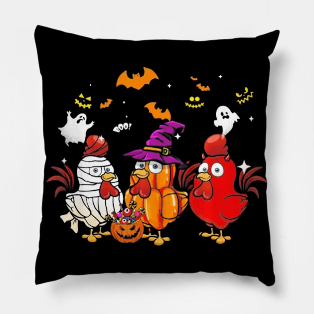 Funny Three Chicken Halloween Shirt gifts Pillow by Antoniusvermeu