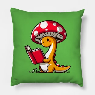 Kawaii simple Mushroom Hat Dinosaur Brontosaurus Reading Book Pillow