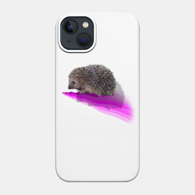 Painting of an English hedgehog on a 3D digital wave - Hedgehog - Phone Case