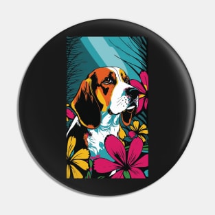 Beagle Dog Vibrant Tropical Flower Tall Retro Vintage Digital Pop Art Portrait 2 Pin