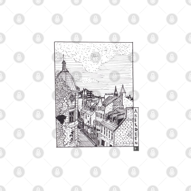 Aberdeen Town Scotland Pen Ink Drawing by Wall-Art-Sketch