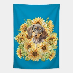 Dapple Dachshund Sunflower Tapestry