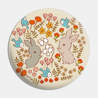 Vintage Bunnies in Spring Pin