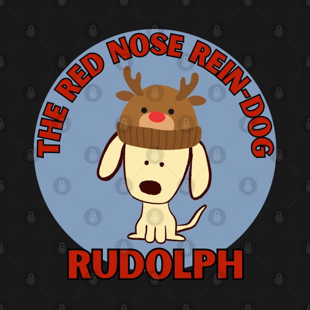 Cute Christmas dog as Rudolph with a red nose by Shean Fritts 