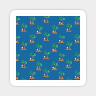 Santa Claus on an island with a palm tree and a gift box in the middle of the ocean. Fun tropical Christmas print. Magnet