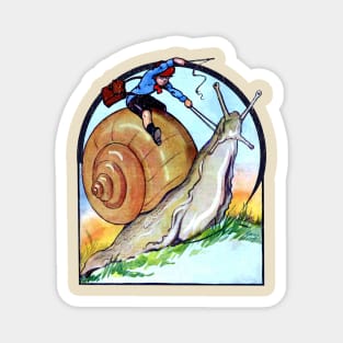 Cottagecore Vintage Little Boy Riding a Garden Snail Fantasy Magnet