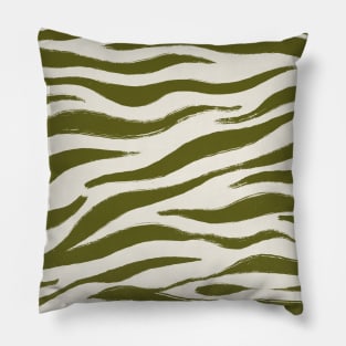 Earthy Green and Beige Zebra Tiger Animal Print Pattern Pillow