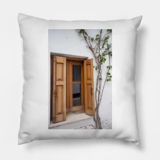 Wooden shutters and vine in Skiathos. Pillow