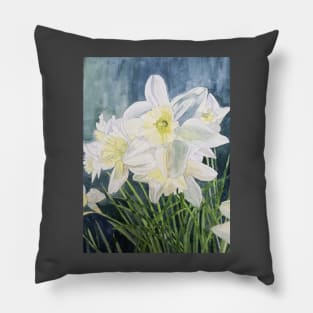 Pale Daffodils watercolour painting Pillow