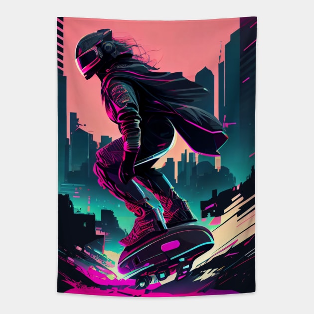 Futuristic Hoverboard Rider Tapestry by entwithanaxe