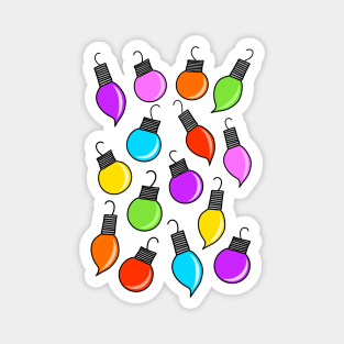 Colorful Rainbow Colored Christmas Ornaments Cartoon Pattern on a White Backdrop, made by EndlessEmporium Magnet