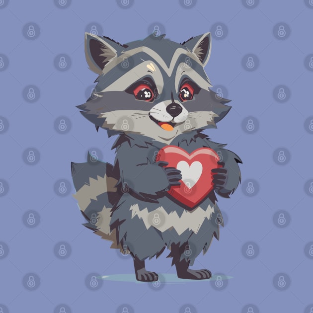 Cute Raccoon Holding Heart Illustration by Leon Star Shop