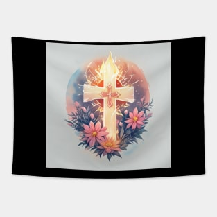 Gold Cross With Fire Tapestry