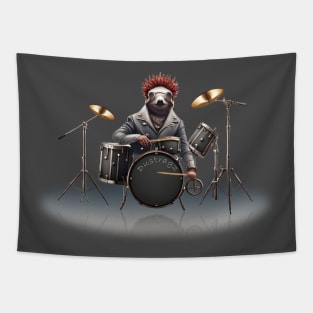 Steampunk Sloth Drummer Tapestry