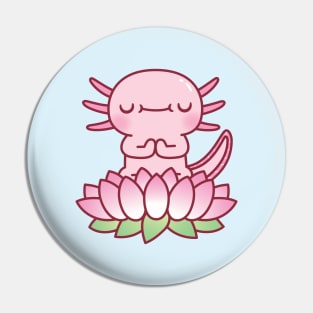 Cute Axolotl Meditating On Lotus Flower Pin