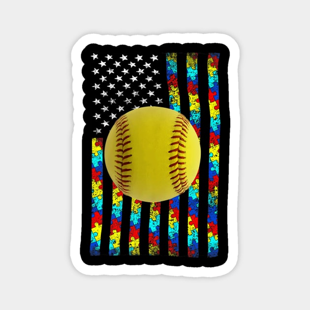 Autism Awareness Flag Softball Player Magnet by Magic Ball