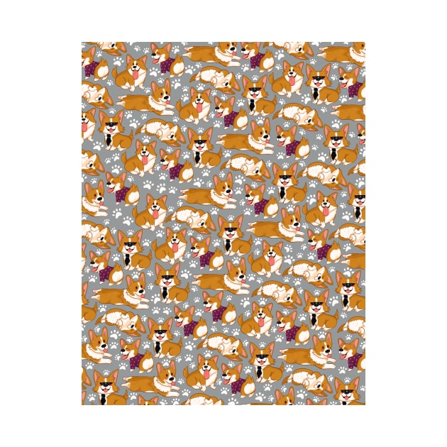 Light Grey, Orange and Purple - Pembrokeshire Corgi Pattern by KPrimeArt