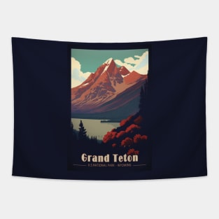 Grand Teton National Park Vintage Travel Poster Tapestry